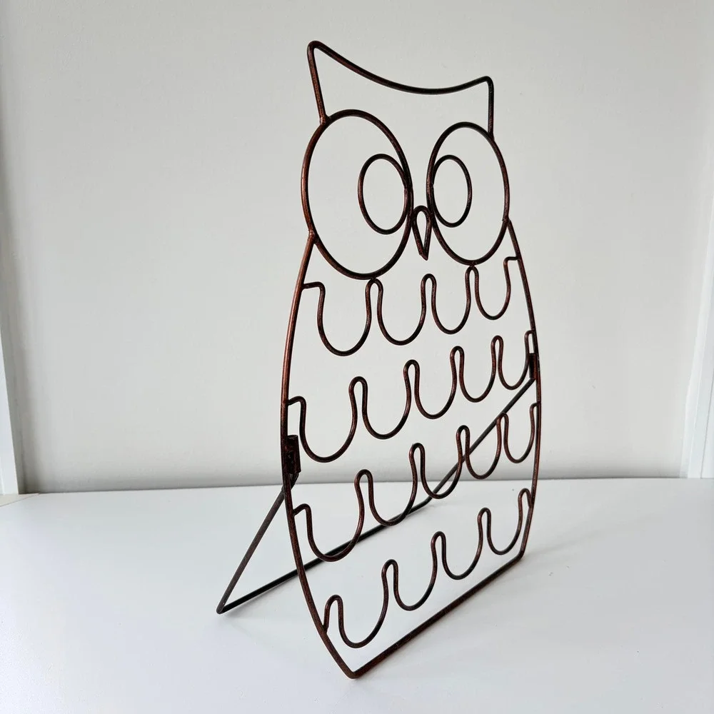 Set of 2 Copper Wire Owl Coffee Pod Holder Wall Decor Countertop Organizer